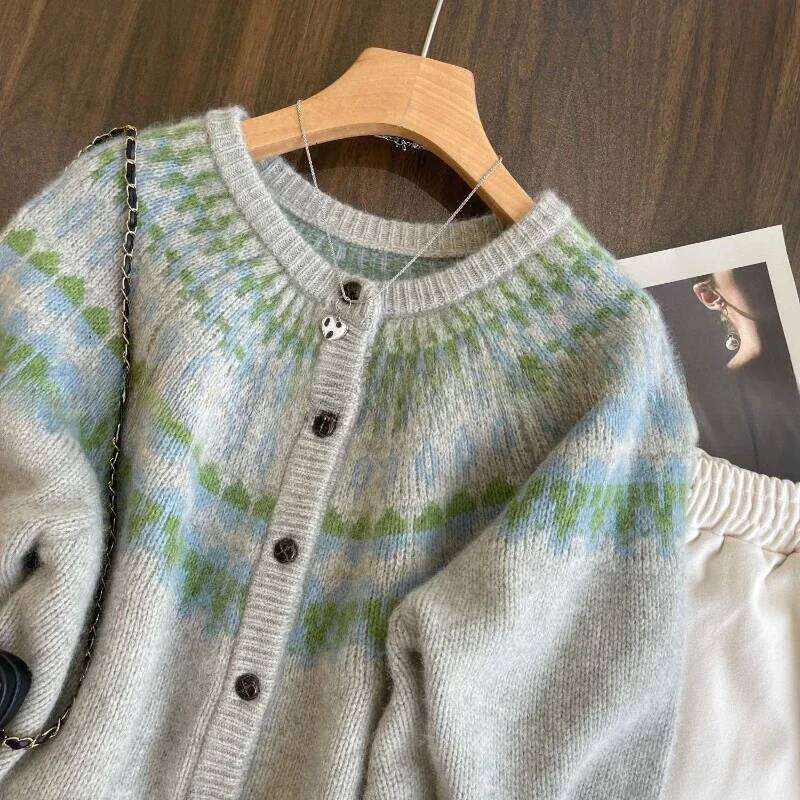 Vintage Cardigan Women Autumn Winter Clothing Sueter Mujer Korean Pull Femme Thicked Fashion Casual Knit Oversized Sweater Tops Z260314