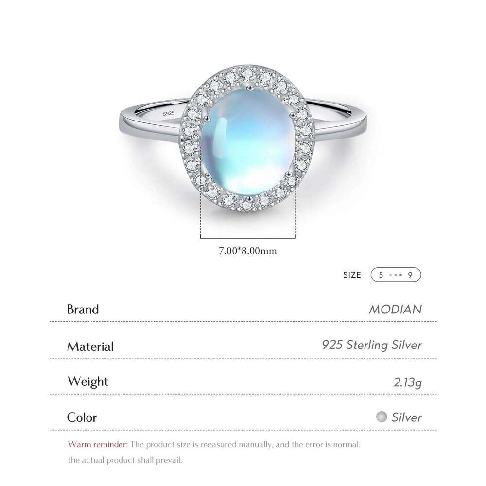 MODIAN 925 Sterling Silver Delicate Luxurt Oval Moonstone Party Finger Ring Shiny Rainbow Color Fine Jewlry For Women Gift H260312