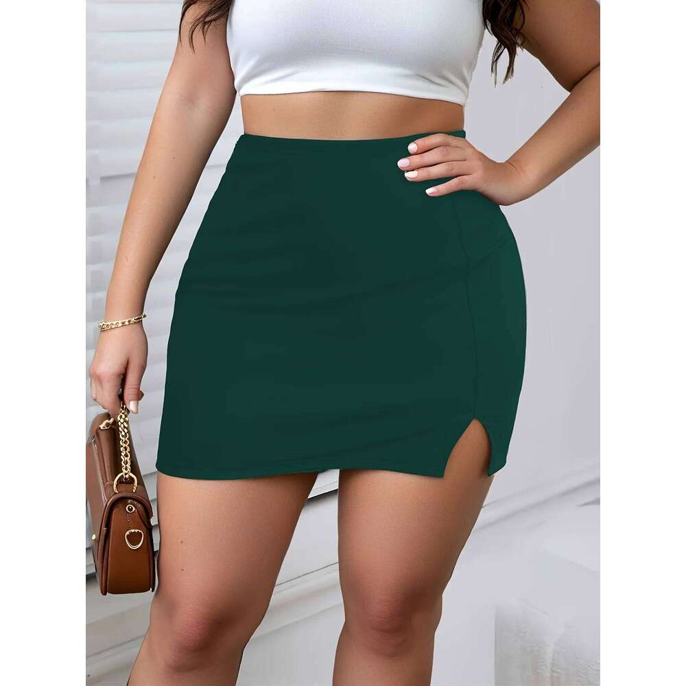 Ladies Plus Size Solid Color Bodycon Mini with Side Slit Fashion Pencil Skirt Z260314