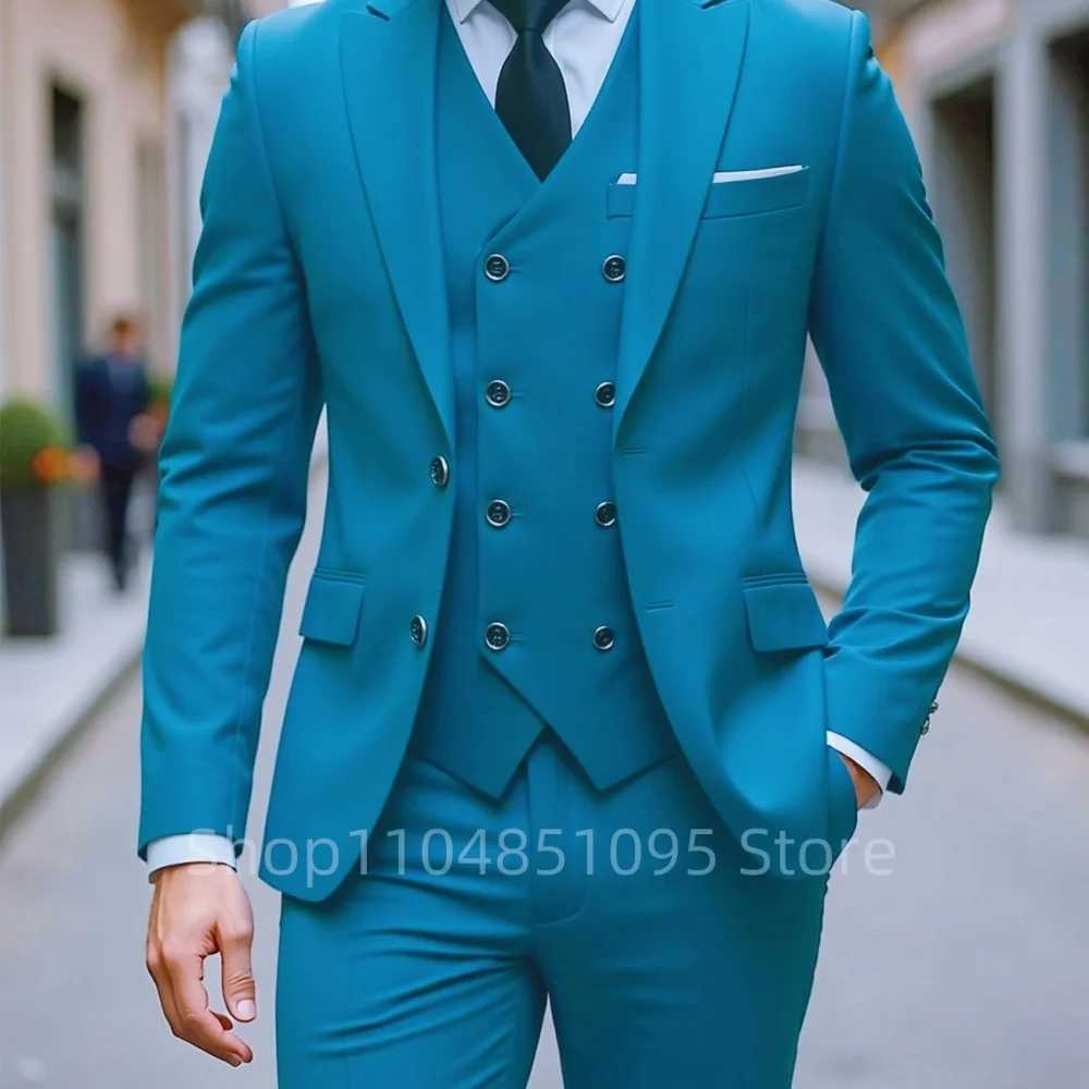 Solid Color Mens Business Tuxedos Slim Fit Wedding Groomsmen Fashion Lapel Peak Tails Dance Party Ternos Masculinos M260313