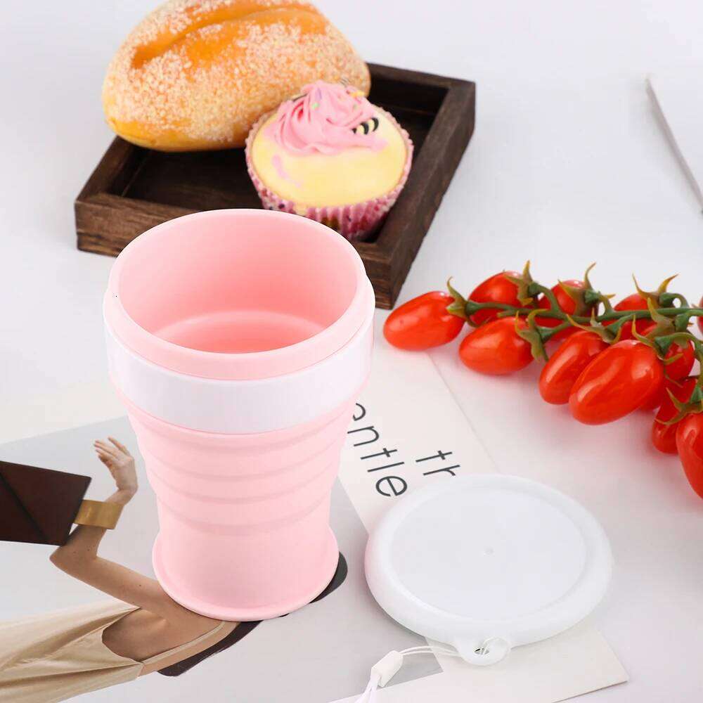 Portable Silicone Folding Water Cup Outdoor Heat Resistant Foldable Mug with Lid Collapsible Travel Drinking Cups for Camping Z260313