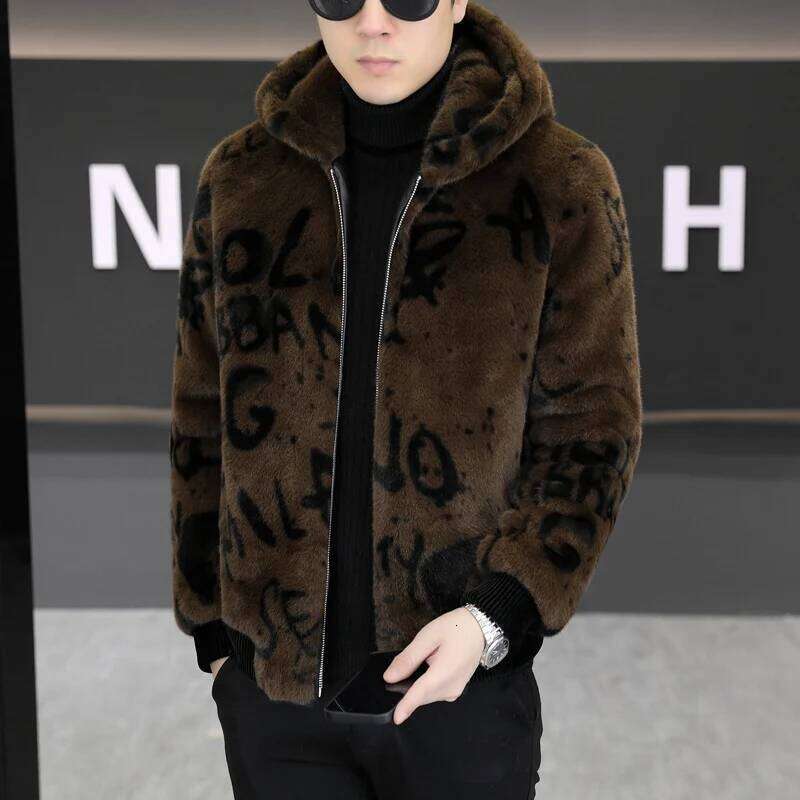 Winter Hooded Thick and Warm Faux Mink Fur Casual Jacket Fashion Business Social Outdoor Coat Men Clothing Z260313