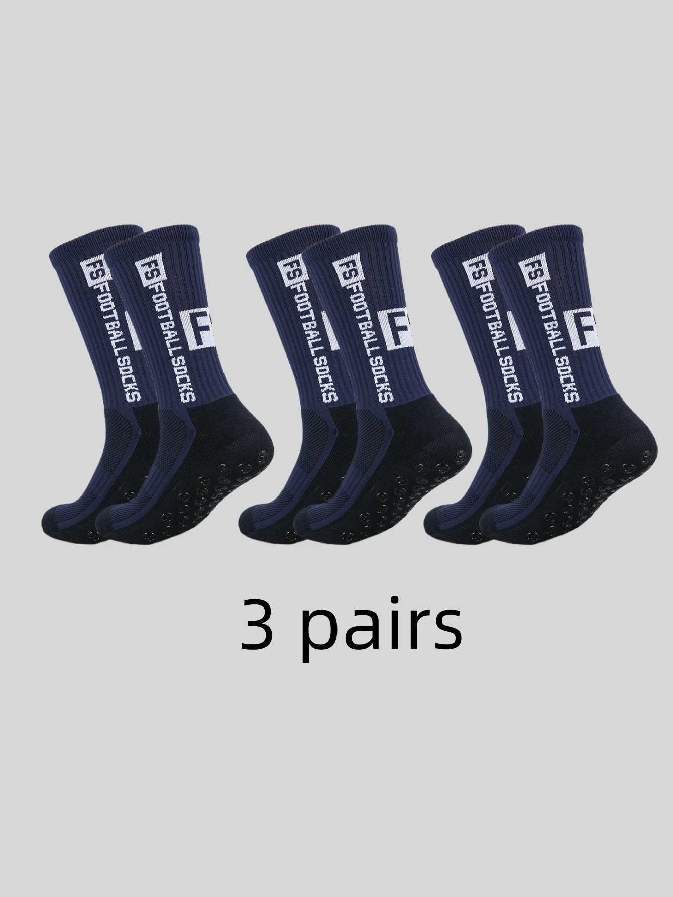 3 pairs of anti slip sweat and odor resistant FS football sports socks with adhesive points D260313