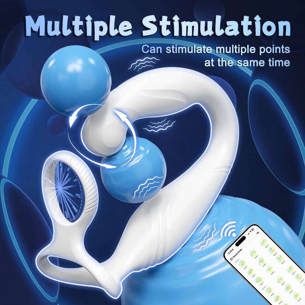 Male Sex Rotating Vibrator Prostate Massager Dual Penis Ring Cock Rings Butt Plug Vibrators Anal Toys for Men 18+ 26H0313