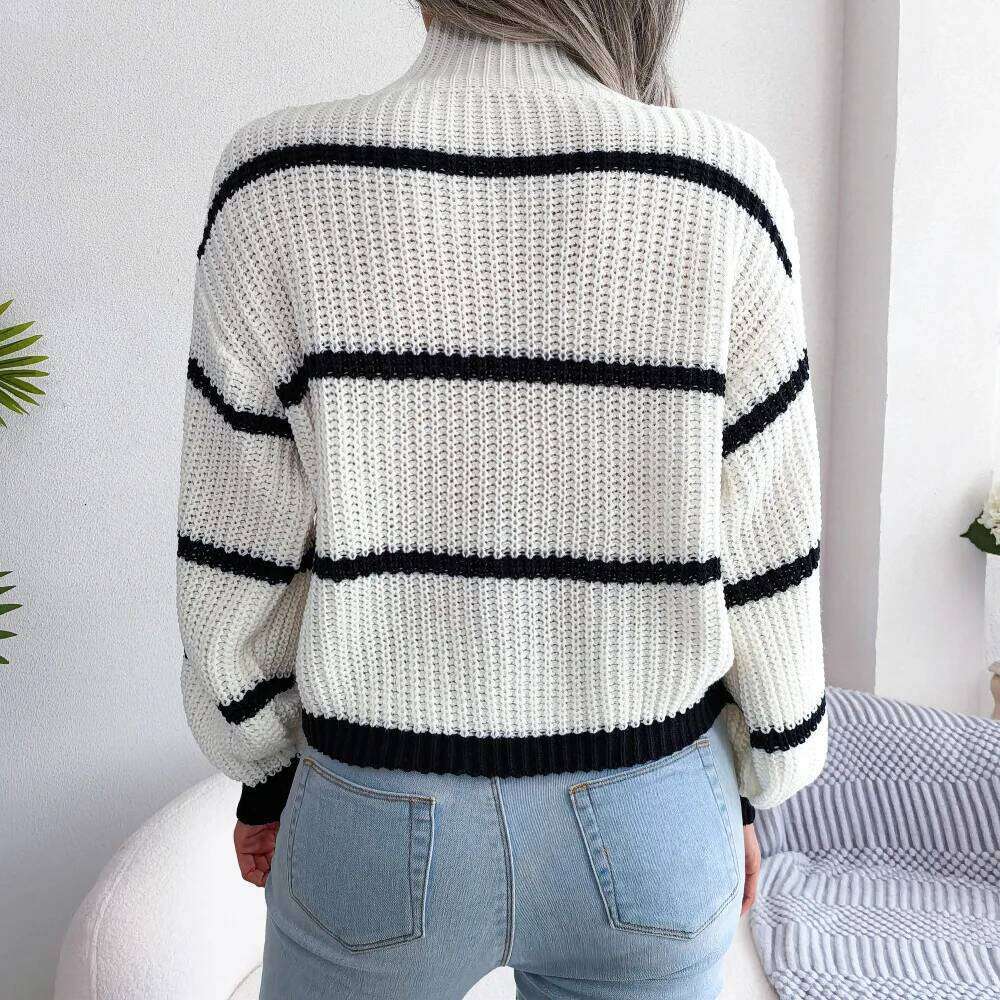 Autumn Winter Stripe Sweaters Pullovers Women New Solid Color Long Sleeved Jumpers Fashion High Neck Warm Pullover Knitwears Top Z260314