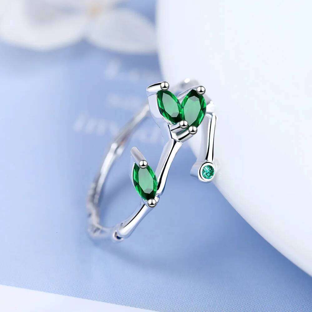 925 Sterling Silver Twig Green Leaf Rings For Women Couple Vintage Elegant Jewelry Ladies Accessorie H260312