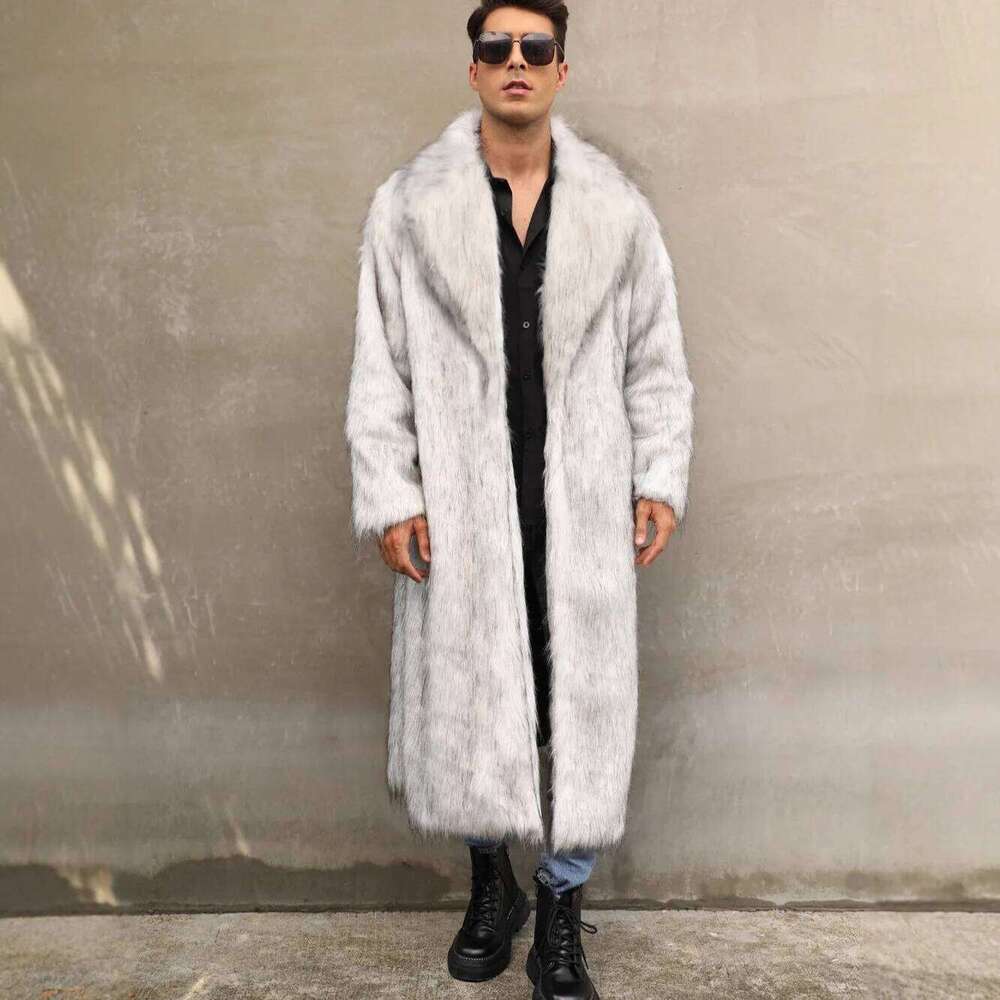 Maxi Faux Fur Men Long Coats Jackets Casual Turn Down Collar Coat Thick Warm Streetwear Trench Outerwear Autumn Winter 2025 Z260313