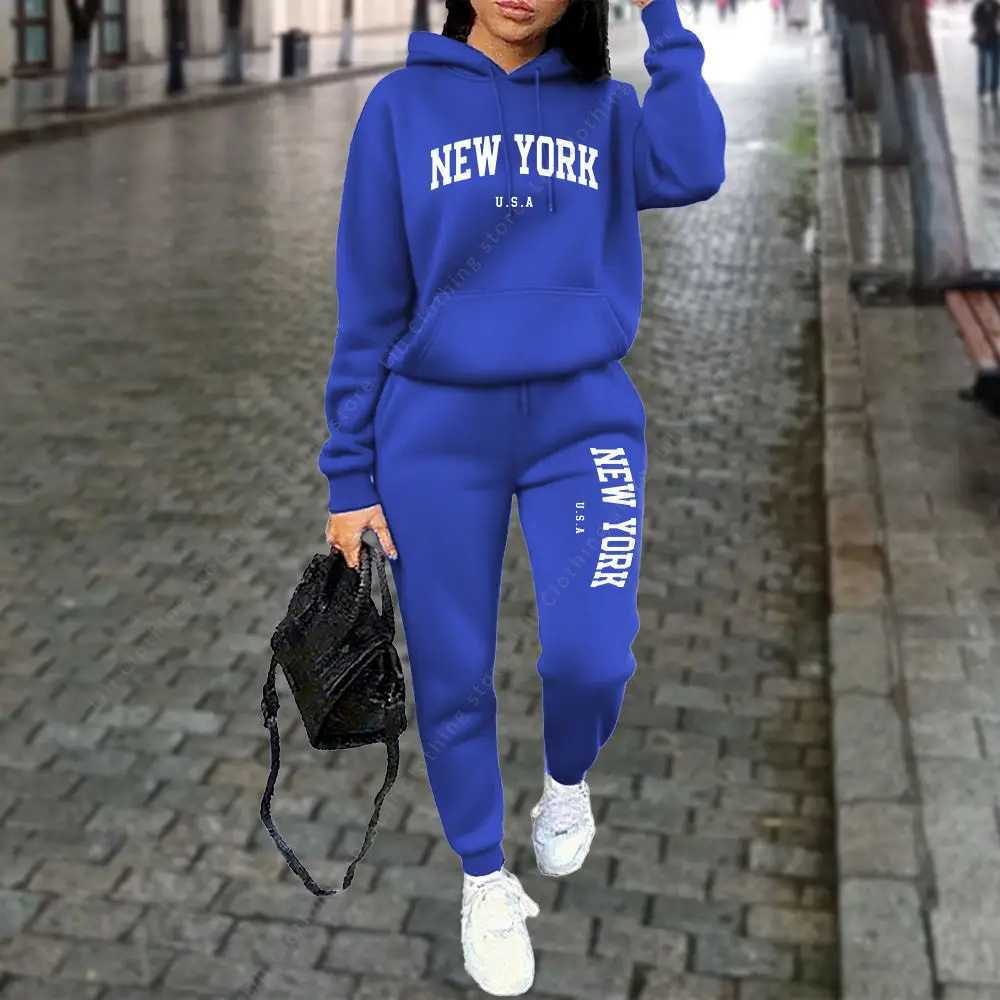 NEW YORK Womens TraCKsuit Autumn Winter Hoodies Trousers 2PCS Suit Sports Jogging Street CloTHes Women Pants Sets M260313