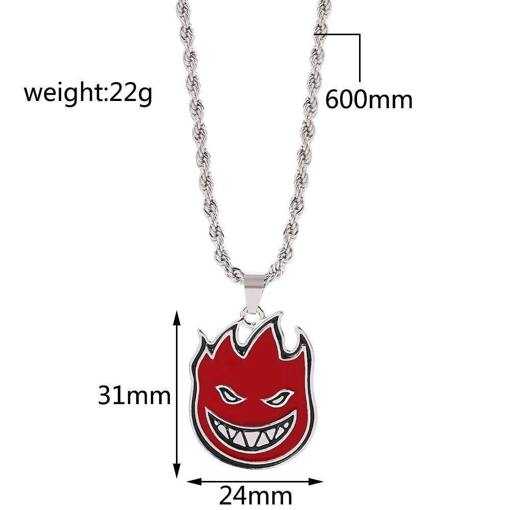 Hip-hop Magic Flame Face Pendant Red Metal For Man Collar Necklace Punk Rock Charm Bar Nightclub Jewelry Accessories H260312