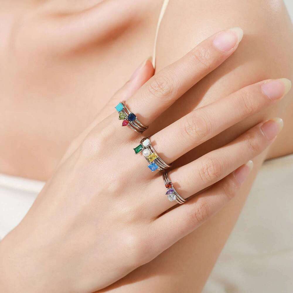 Ailmay Simple 925 Sterling Silver 12 Month Birthstone Stackable Opening Ring For Women Fine Jewelry Birthday Gift H260312