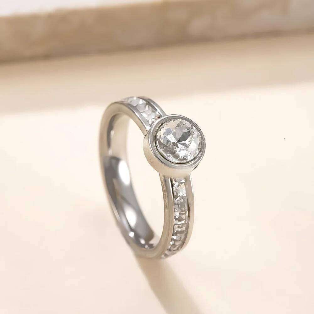 Round Shinny Zircon for Women Stainless Steel Ring Wedding/Engagement Jewelry H260312