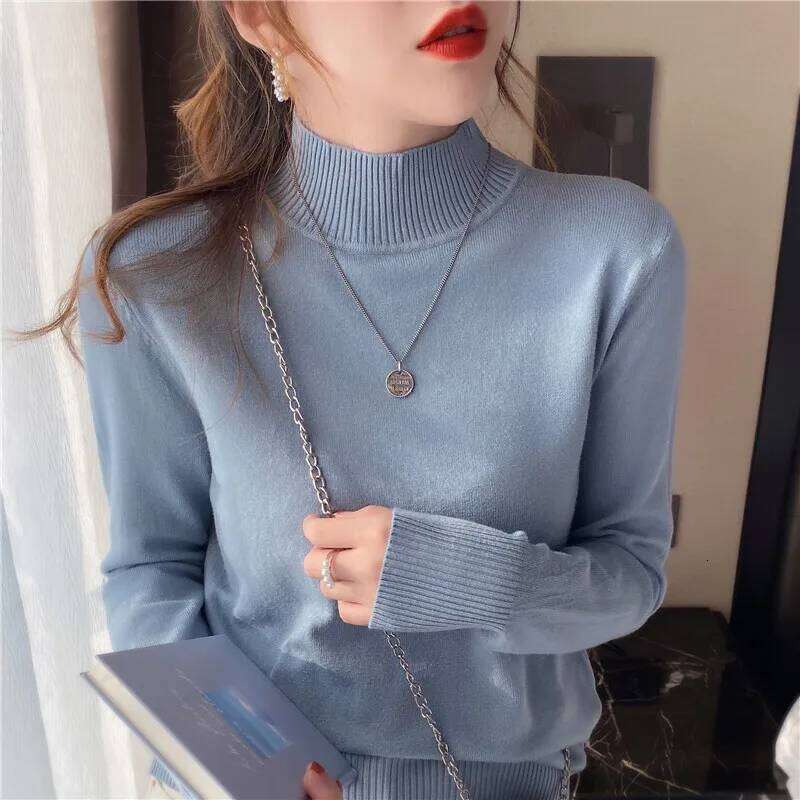 New Autumn and Winter Women's Semi-turtleneck Sweater Fashion Long-sleeved Solid Color Knitted Bottoming Shirt Soft Inner Top Z260313