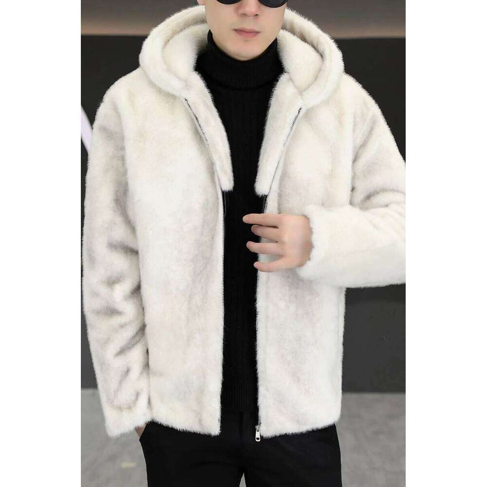 2025 Winter Mink Leather Jacket for Men Thick and Warm Hooded Faux Fur Coat Casual Social Streetwear Windproof Jackets Z260313