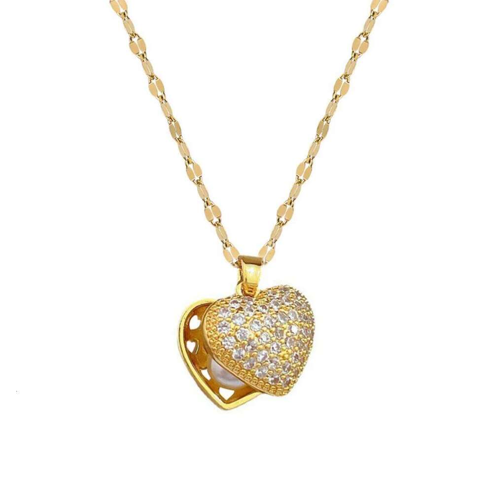 Exquisite Inlaid Zircon Openable Pendant Necklace For Women Men Stainless Steel Imitation Pearl Heart Choker Jewelry H260312
