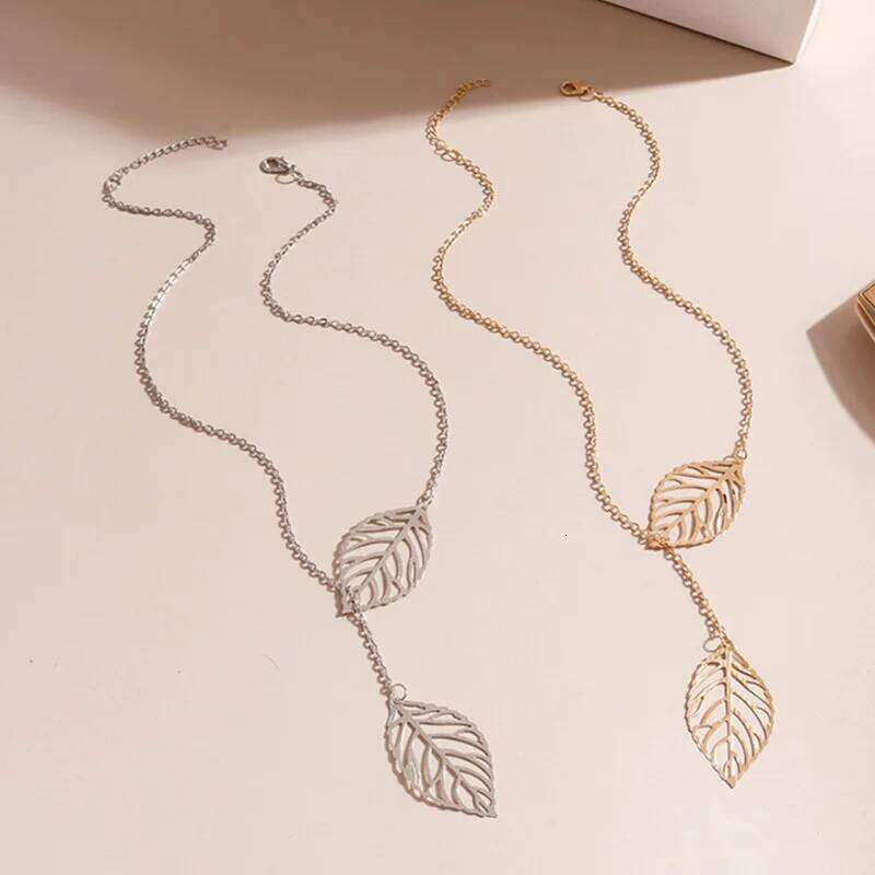 New Fashion Double Leaves Women Boho Simple Alloy Clavicle Necklace Pendants Necklaces Collares Accessories Jewelry Gift H260312