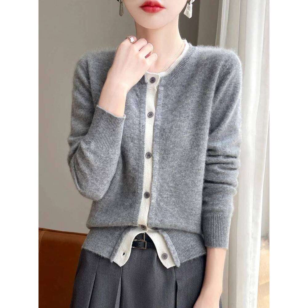 Women Sweater O-neck Long Sleeve Cardigan Autumn Winter 100% Merino Wool Knitwear Cashmere Coat Korean Popular Clothing Z260313