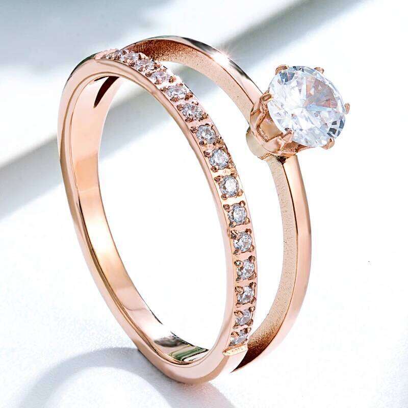 Classic Design Double Prong Set Crystal And Zircon Ring Stainless Steel High Quality Jewelry Wedding Couples Romantic Gifts H260312