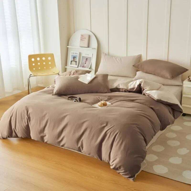 2025 new washed cotton double-spell four-piece set, natural light shooting bed fitted sheet type, household H260312 - view 7