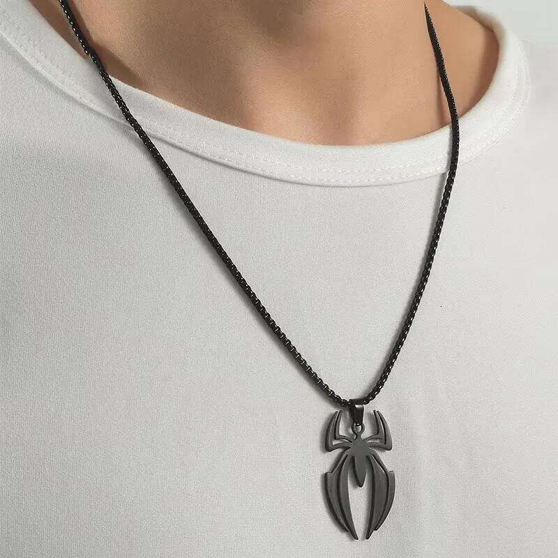 Superhero Spider Logo Cosplay Necklace Men Stainless Steel Pendant Chain Choker Jewelry Accessories Props Gift H260312