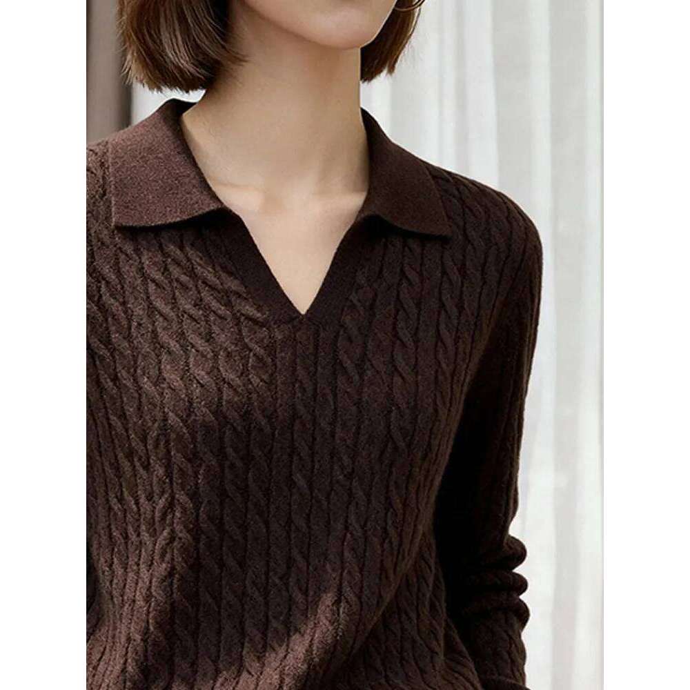 Long-sleeved cashmere sweater ladies winter new comfortable, fashionable and casual temperament lapel blouse sweater. Z260313