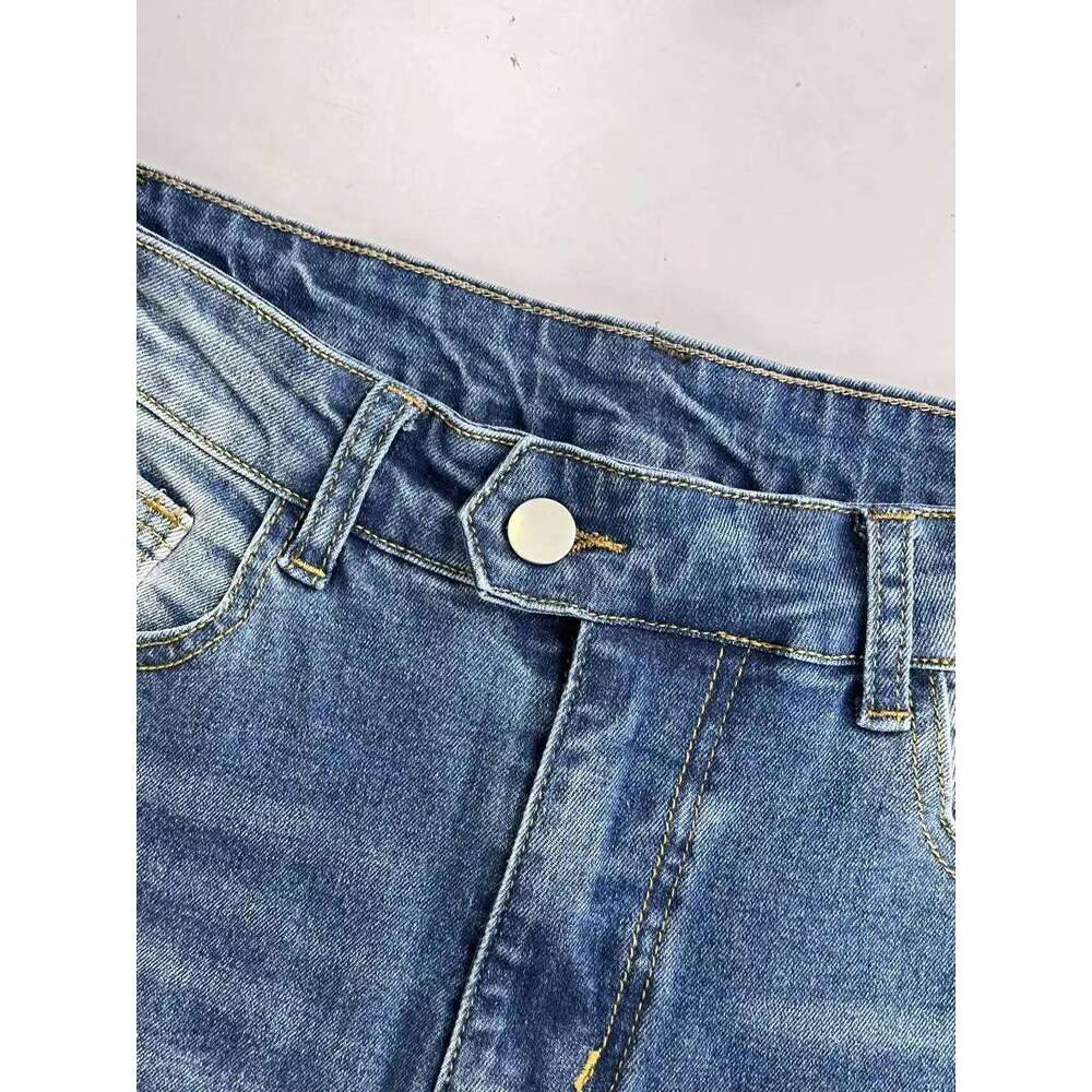 For Woman Y2k Jeans Blue Straight Stretch Trousers High Waist Vintage Denim Pants Fashion Trendy Elastic Comfort Fit Z260313