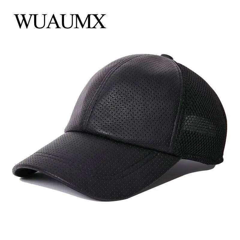 Fashion Genuine Baseball Caps For Men Women Spring Summer Mesh Cap Sheepskin Leather Net Hip Hop Snapback Hat Casual Z260314