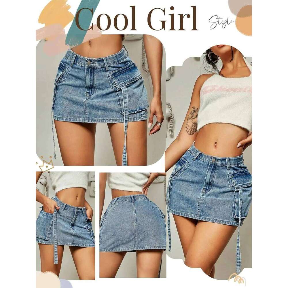2026 New Cargo Women Y2k Button Mini Jeans Denim Skirt with Pocket Low Waist Z260314