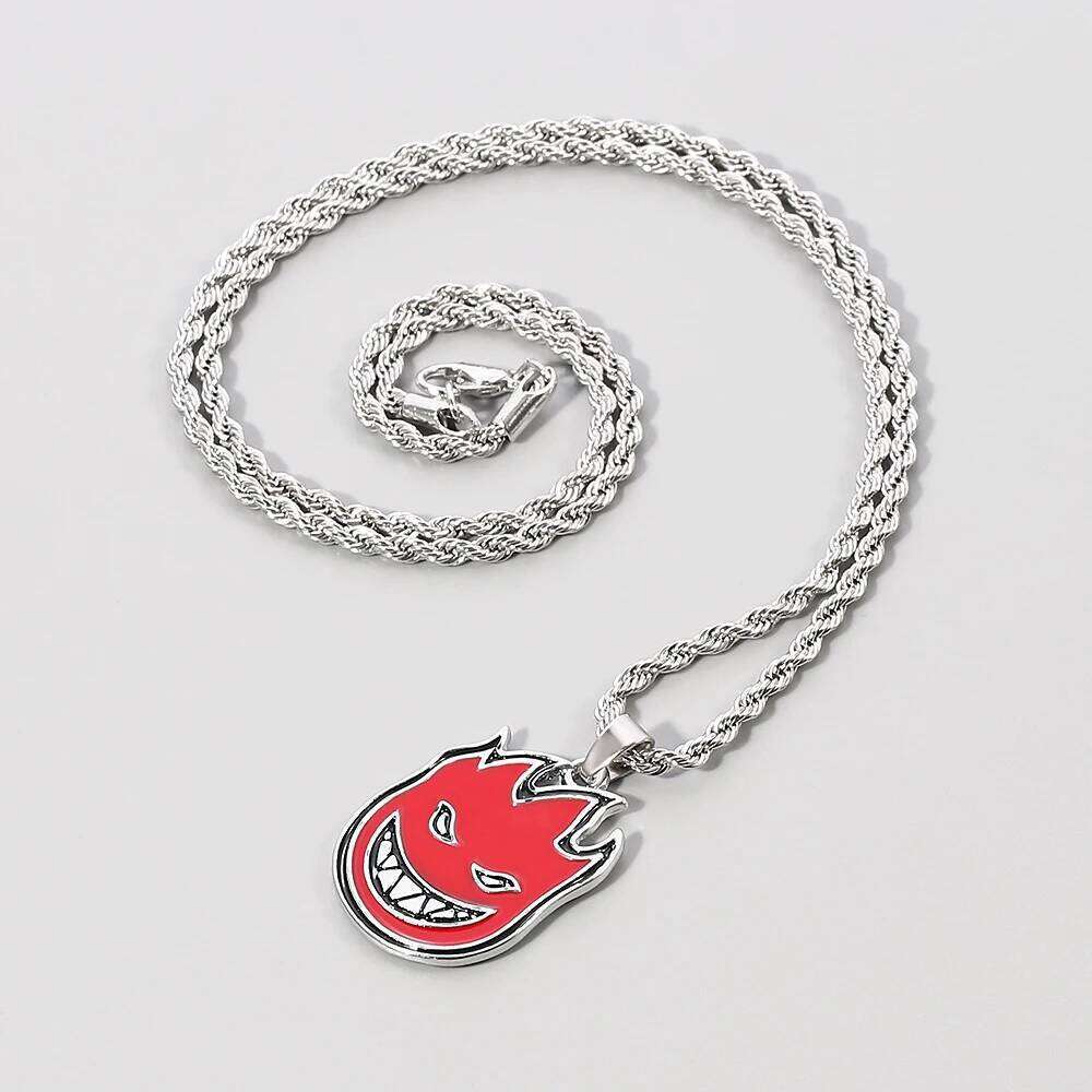 Hip-hop Magic Flame Face Pendant Red Metal For Man Collar Necklace Punk Rock Charm Bar Nightclub Jewelry Accessories H260312