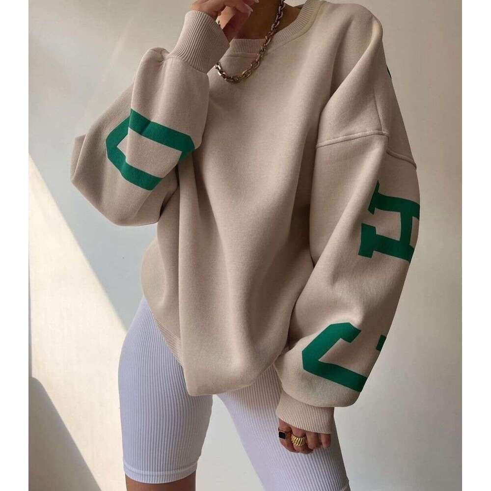 2026 Cross-border European and American women's casual fashion printed thick versatile long-sleeve sweatshirt