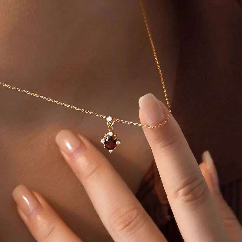 ANENJERY Blue Red Zircon Pendant Necklace For Women Clavicle chain Wedding Lady Jewelry Gifts Wholesale H260312