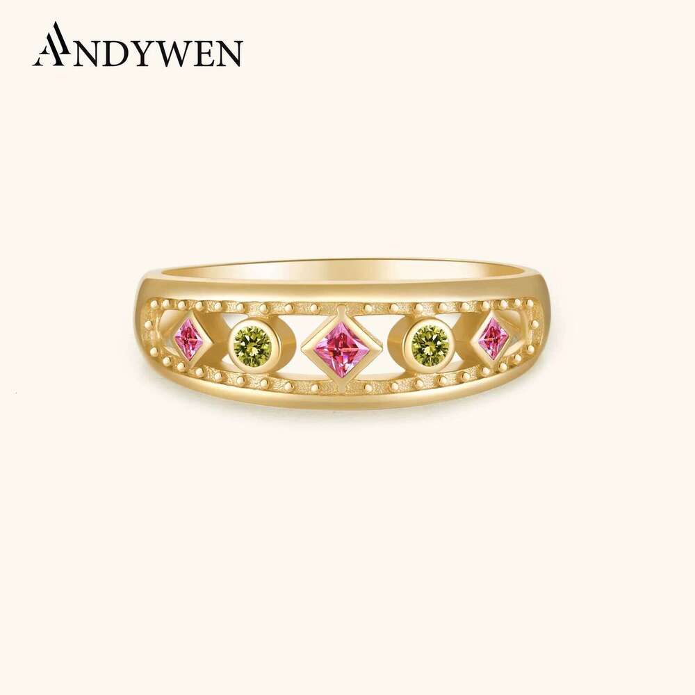 ANDYWEN 925 Sterling Silver Four Zircon Thick Large ETRUSCAN RING Women Rock Punk Fashion Fine Jewelry 2021 Wedding Round Jewels H260312