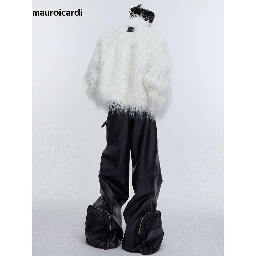 Mauroicardi Winter Short White Thick Warm Shaggy Hairy Soft Faux Mongolian Fur Coat Men High Quality Luxury Fluffy Jacket 2023 Z260313