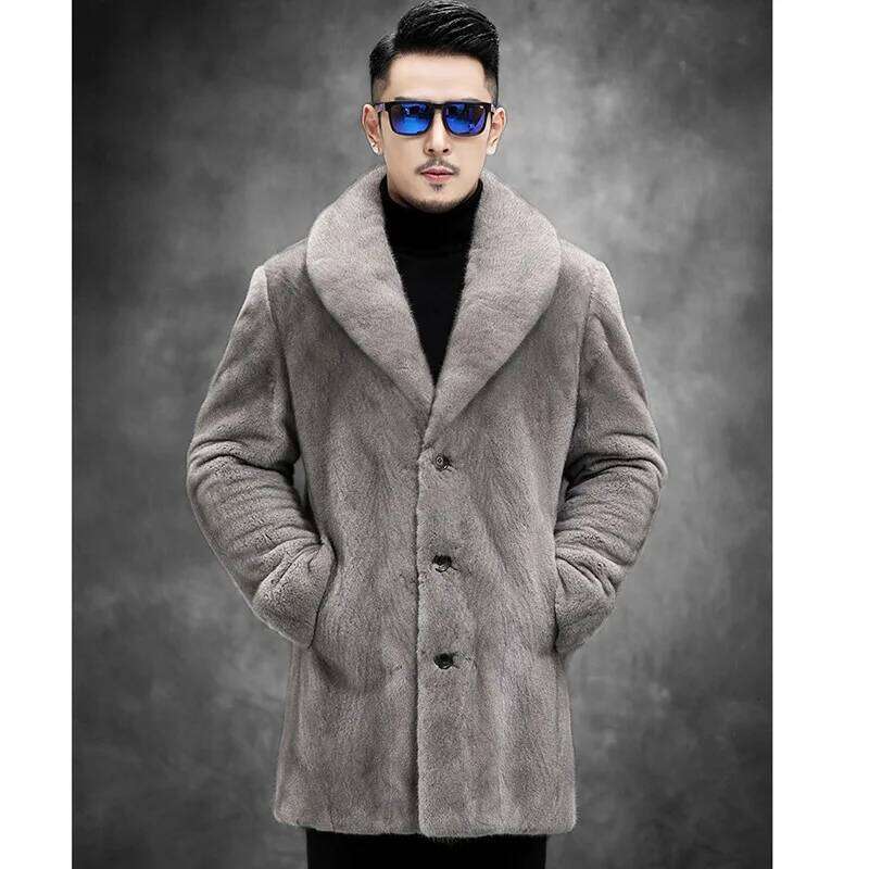 Winter Mid Length Jacket Men Long Sleeve Single-breasted Faux Fur Coat Windbreaker Windproof Thick Pockets Snow Clothes Z260313