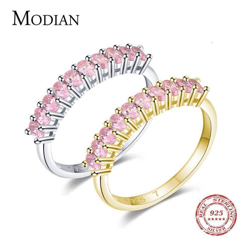 Modian Romantic Pink Cubic Zirconia Ring Real 925 Sterling Silver Luxury Dazzling Finger Rings For Women Wedding Jewelry Anel H260312