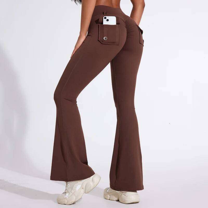 DIAS FIT JOY Women's pocket bell bottoms yoga high waisted hip lifting pants quick drying running exercise fitness gym 26Y0313