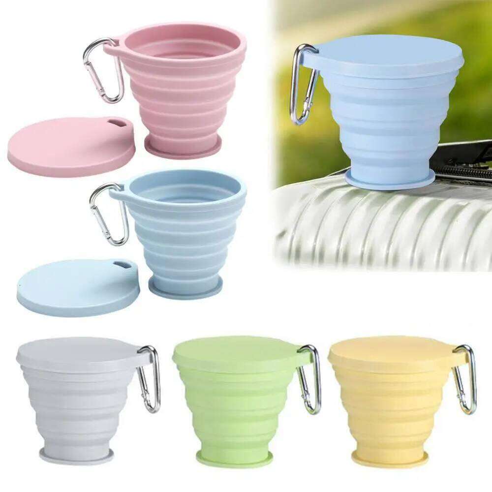 Silicone Folding with Carabiner Handle 180ml Portable Travel Washing Cup Wide-Mouth Water Container Z260314