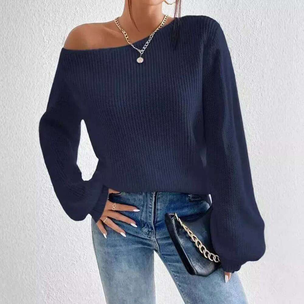 Personality Off-the-shoulder Knit Pullover Sweater, Women's New Solid Color Loose Casual Knitted Sweater for Autumn and Winter Z260313