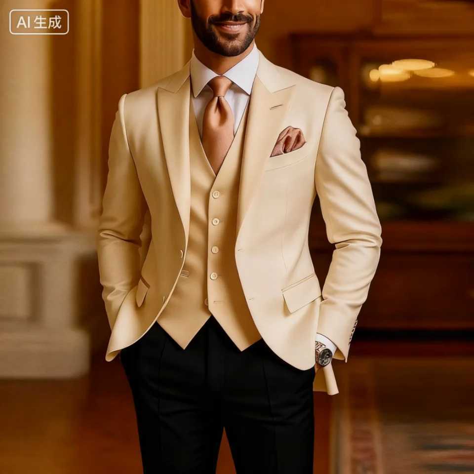 Mens Slim Fit Double Breasted Suit Vest and Pants Set for Wedding Groom Tuxedo Elegant Rose Red Business Party 3 Pcs a09 M260313