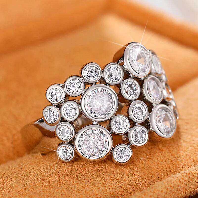 Huitan Trendy Women Rings Full with Round Cubic Zirconia Silver Color High-quality Wedding Bands Accessories Modern Jewelry 2023 H260312