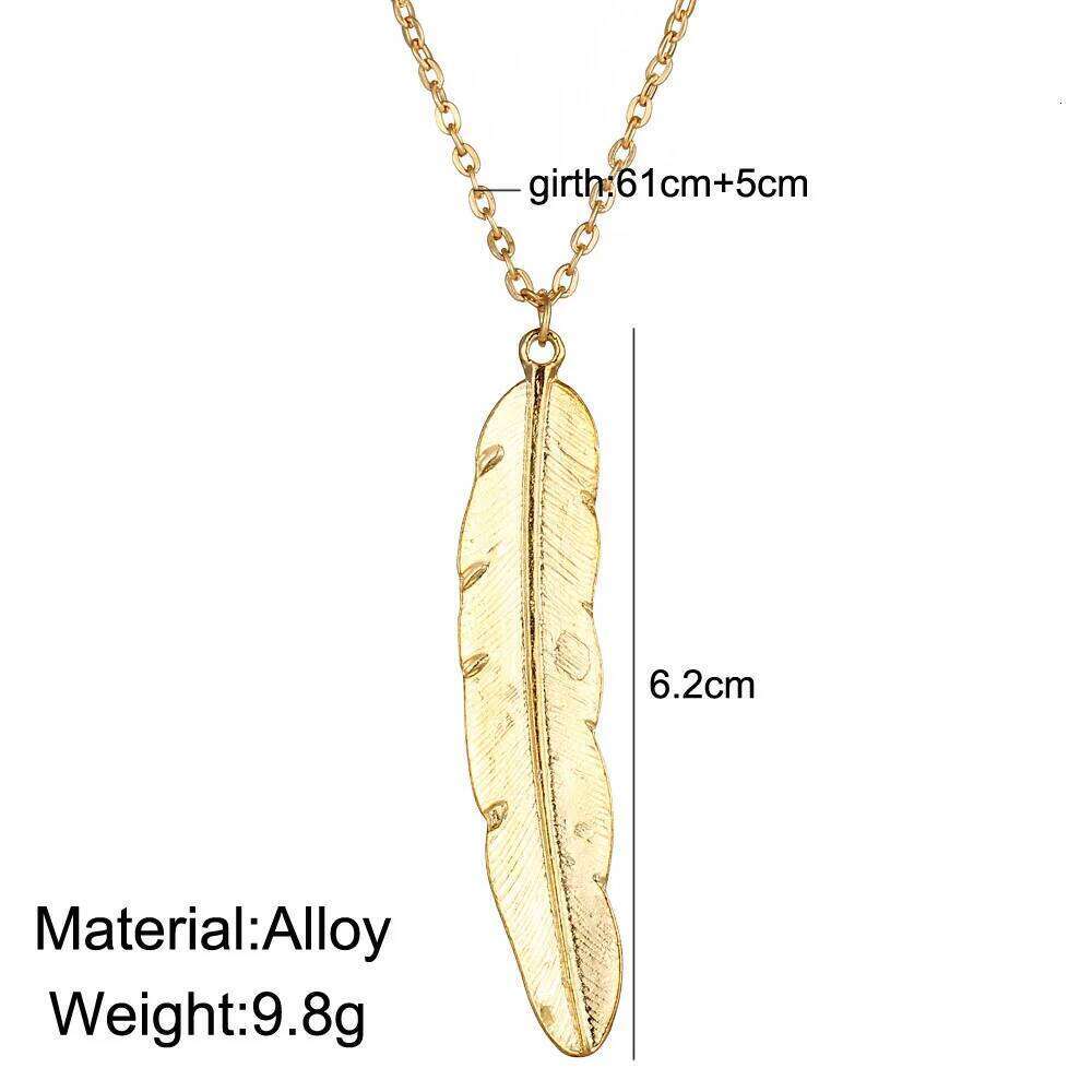 New Fashion Vintage Long Feather Pendant Necklace Jewelry Golden Simple Shape Collar Women Sexy Chain Collares H260312
