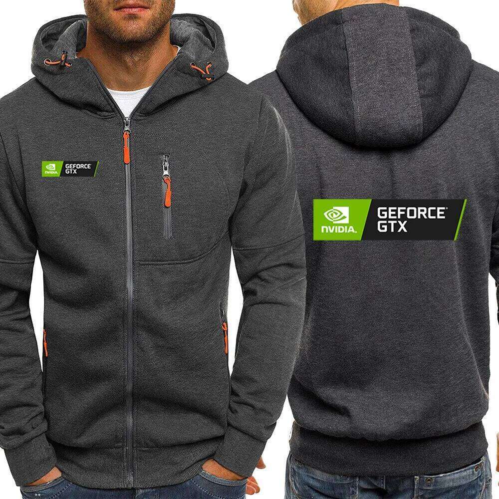 2025 Spring Autumn Men's NVIDIA Logo Print Personality Cardigan Zipper Cotton Drawstring Hoodies Popular Solid Color Sweatshirts Z260314