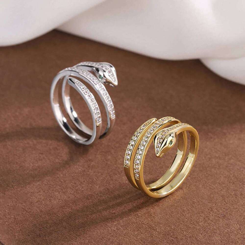 Vintage Snake Rings for Women Men Stainless Steel Serpentine Shaped Opening Adjustable Zircon Ring Punk Hip Hop Jewelry Gift H260312