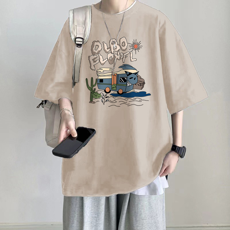 100% Cotton Short Sleeve T-Shirt, Plus Size for 300 Lbs Men, Summer Casual Student Style Printed Korean Loose Half Sleeve Tees