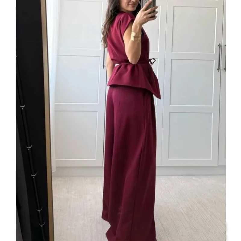 MUJER 2025 Wide Leg Pants Sets for Women 2 Pieces Sleeveless Vest Top Woman Pleated Casual Trousers Sets Two Piece Outfits Woman M260313