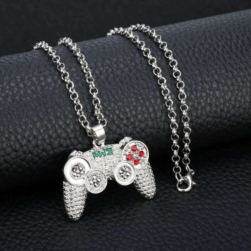 Hip-Hop Jewelry Game Console Handle Pendant Gold Color Chain Rhinestone Necklace Charms for Children Boys Gifts H260312