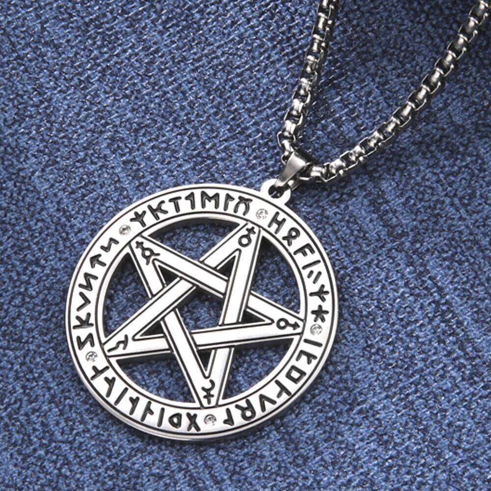 Dawapara Vintage Interted Pentagram Pentacle Pendant Crescent Moon Phase Wiccan Amulet Stainless Steel Necklace H260312