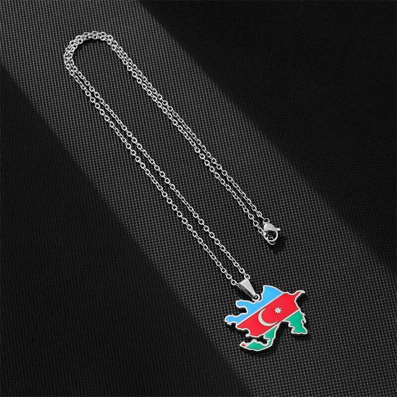 Azerbaijan Map With Flag Pendant Necklace Stainless Steel Gold Silver Color Azerbaycan Emblem Symbol Ethnic Patriotic Jewelry H260312