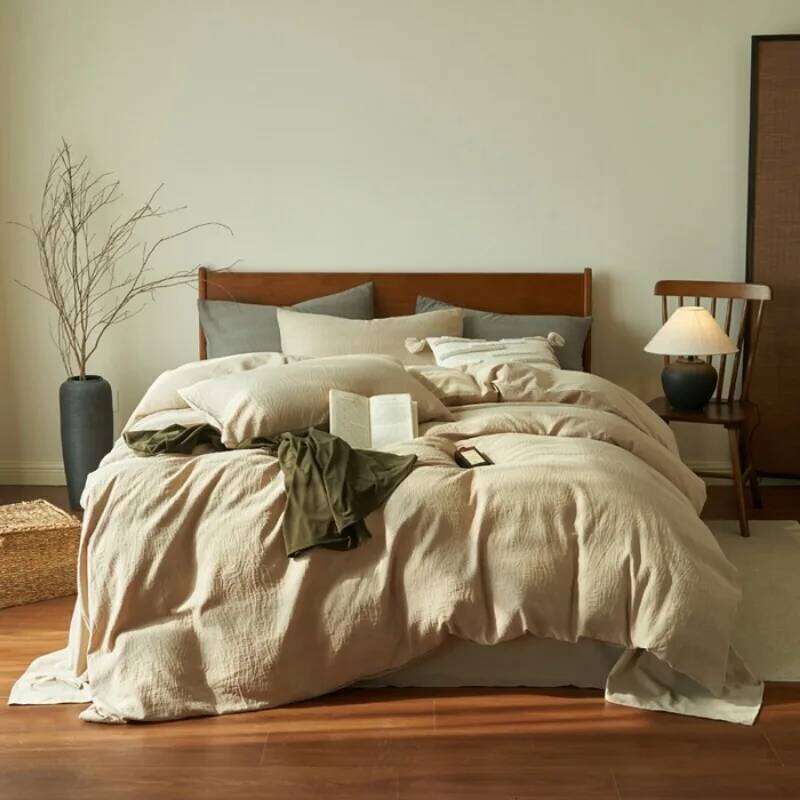 Pure three-layer yarn four-piece set 100 cotton bedding simple quilt cover sheet three-piece bed hat H260312 - view 6