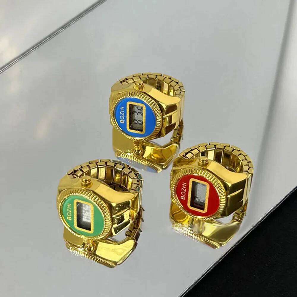 WLP Visible Time Mini Electronic Digital Finger Rings for Women Men Couples Elastic Strap Alloy Ring Jewelry Gift H260312