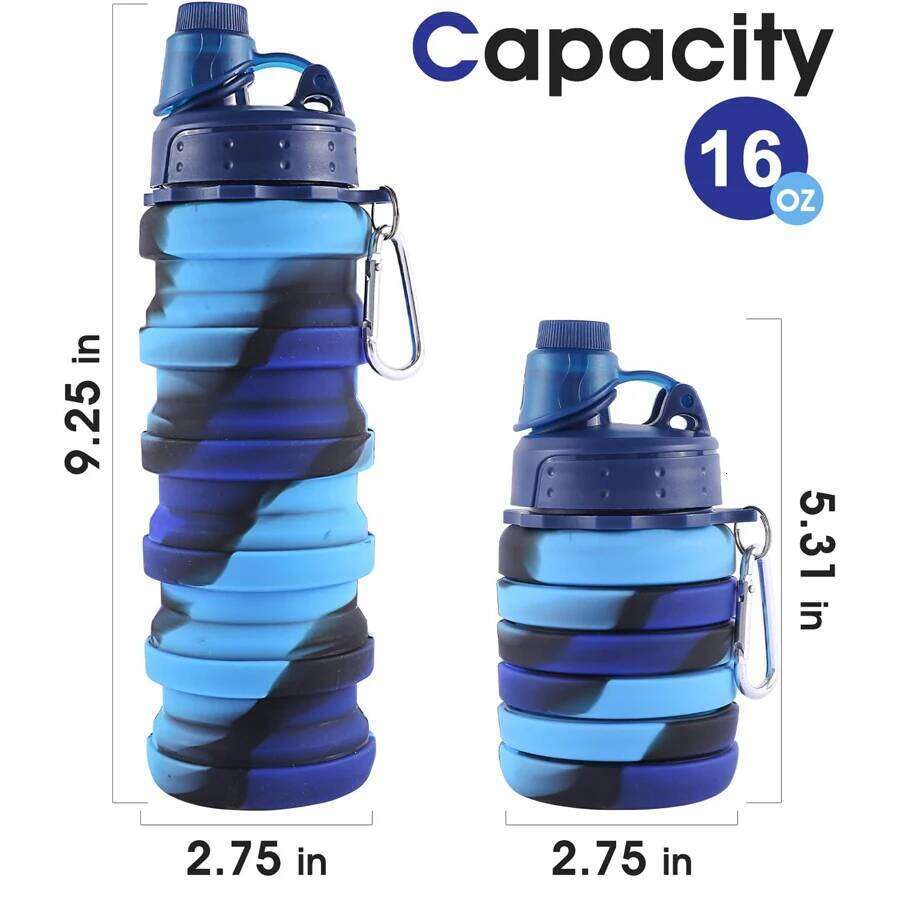 Foldable Travel Sports Portable Reusable Silicone Water Bottle with Mountaineering Buckle Z260314